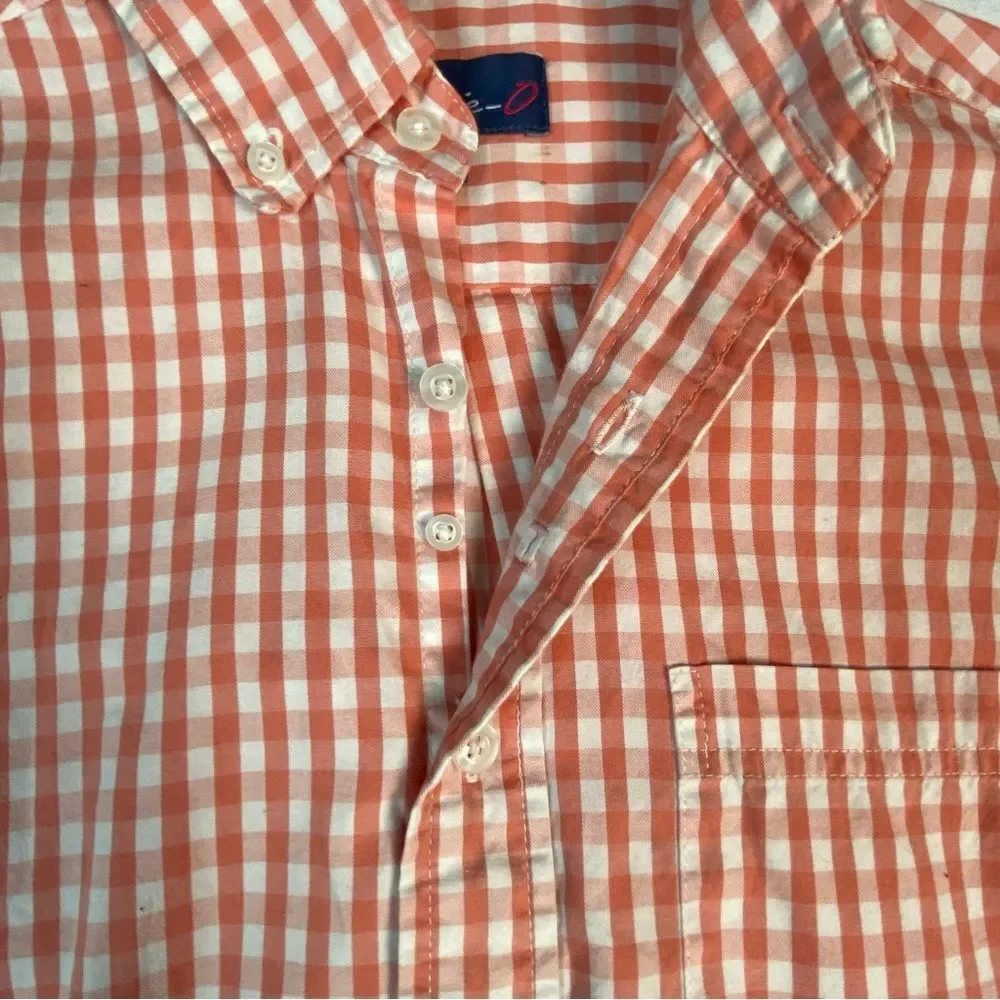 Johnnie-O Men’s Coral White Checkered Pattern Button Up Cotton Shirt Size S